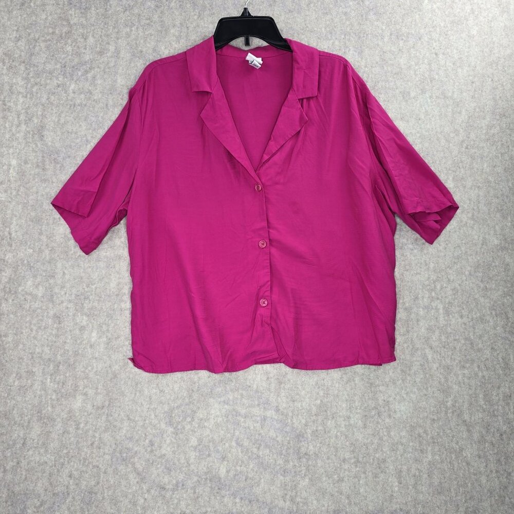 A New Day Womens Fuchsia Short Sleeve Button-Up Blouse XL Rayon